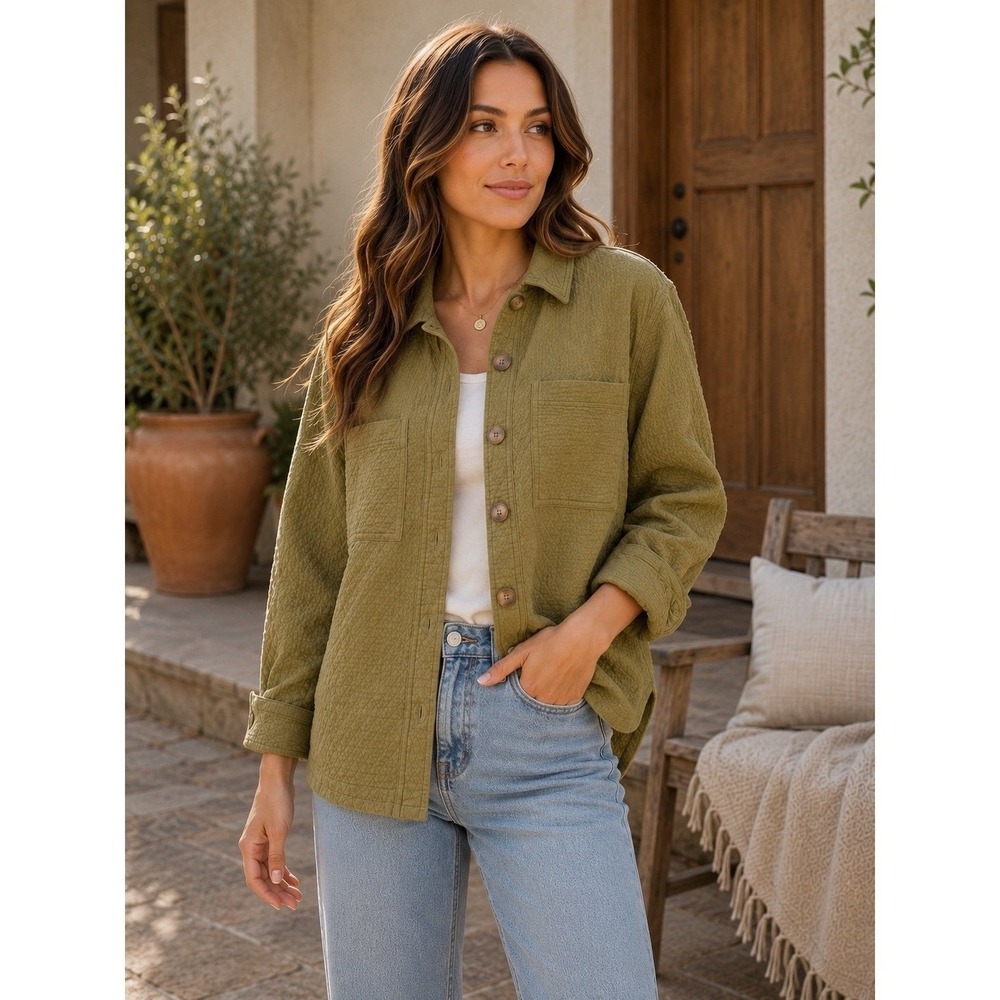 Madewell Diamond Jacquard Shirt Jacket Olive Green Quilted Medium